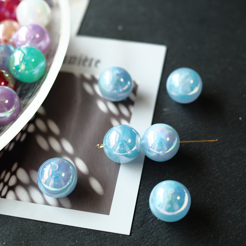 オーロラビーズ【6個入り】青 水色 ブルー 16㎜ ドロップ アクリル