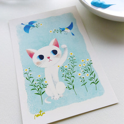 P5.幸せ招き猫［白ネコ］ポストカード3枚セット 2枚目の画像