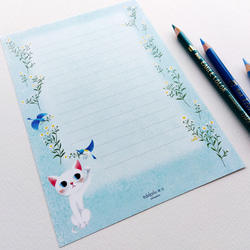 ［和紙 A5サイズ ］幸せ招き猫［白ネコ］レターセット/宛名ラベル・封かんシール付き　 2枚目の画像