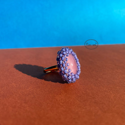 チェコガラスカボションのリング　指輪　オパークピンク　パープル　紫　オーバル  B22-13 2枚目の画像