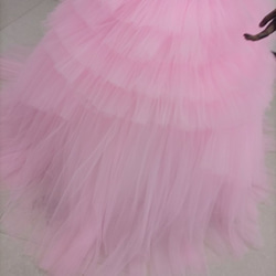 送料無料！カラードレス ピンク 上質オーガンジー 柔らかく重ねたチュールスカートオフショル プリンセスライン エレガント 9枚目の画像
