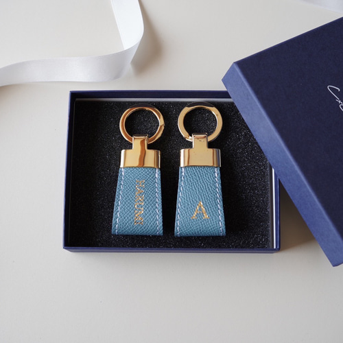 ドイツ型押しワープロラックスのレザーキーリング mini イニシャル刻印