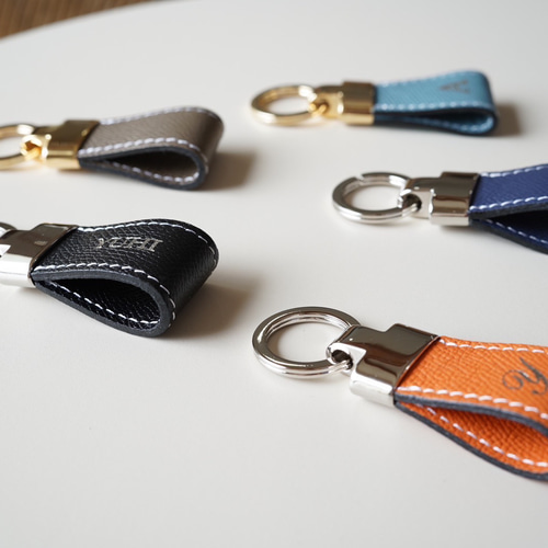 ドイツ型押しワープロラックスのレザーキーリング mini イニシャル刻印