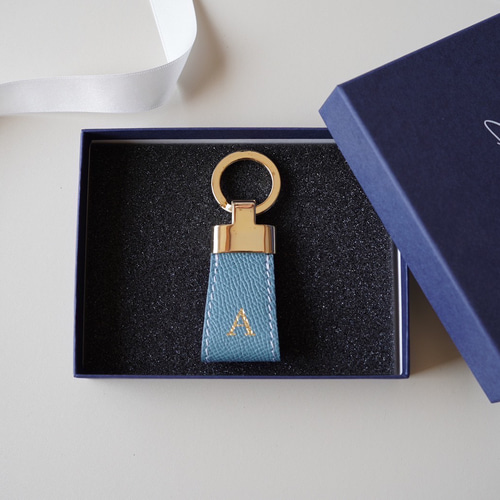 ドイツ型押しワープロラックスのレザーキーリング mini イニシャル刻印