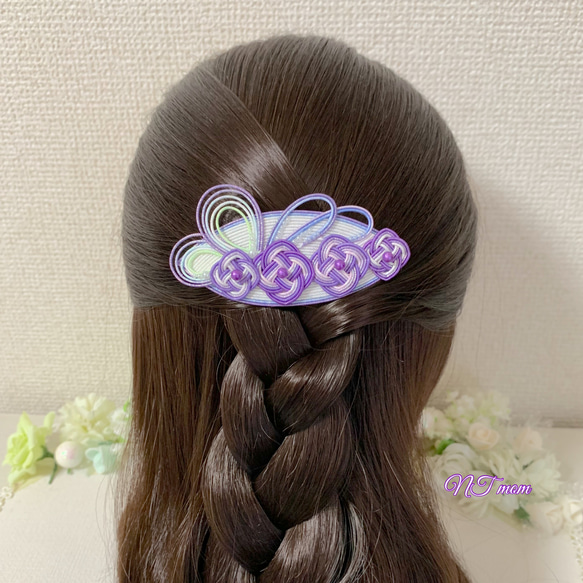 水引髪飾り・紫陽花・紫 6枚目の画像