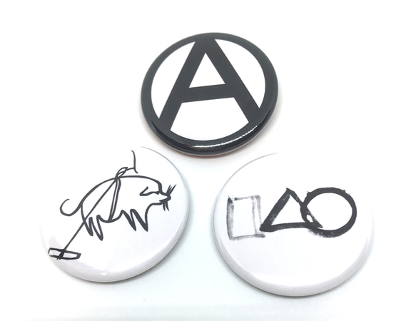 ZEN 缶バッジ 犬図 □△〇 禅 仙厓 アナーキー マーク PUNK