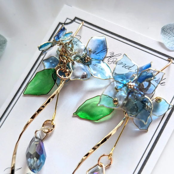 紫陽花 イヤリングorピアス（青色） イヤリング・ノンホールピアス