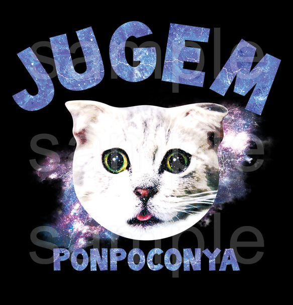 おもしろねこ黒Tシャツ「JUGEM CATS」 2枚目の画像