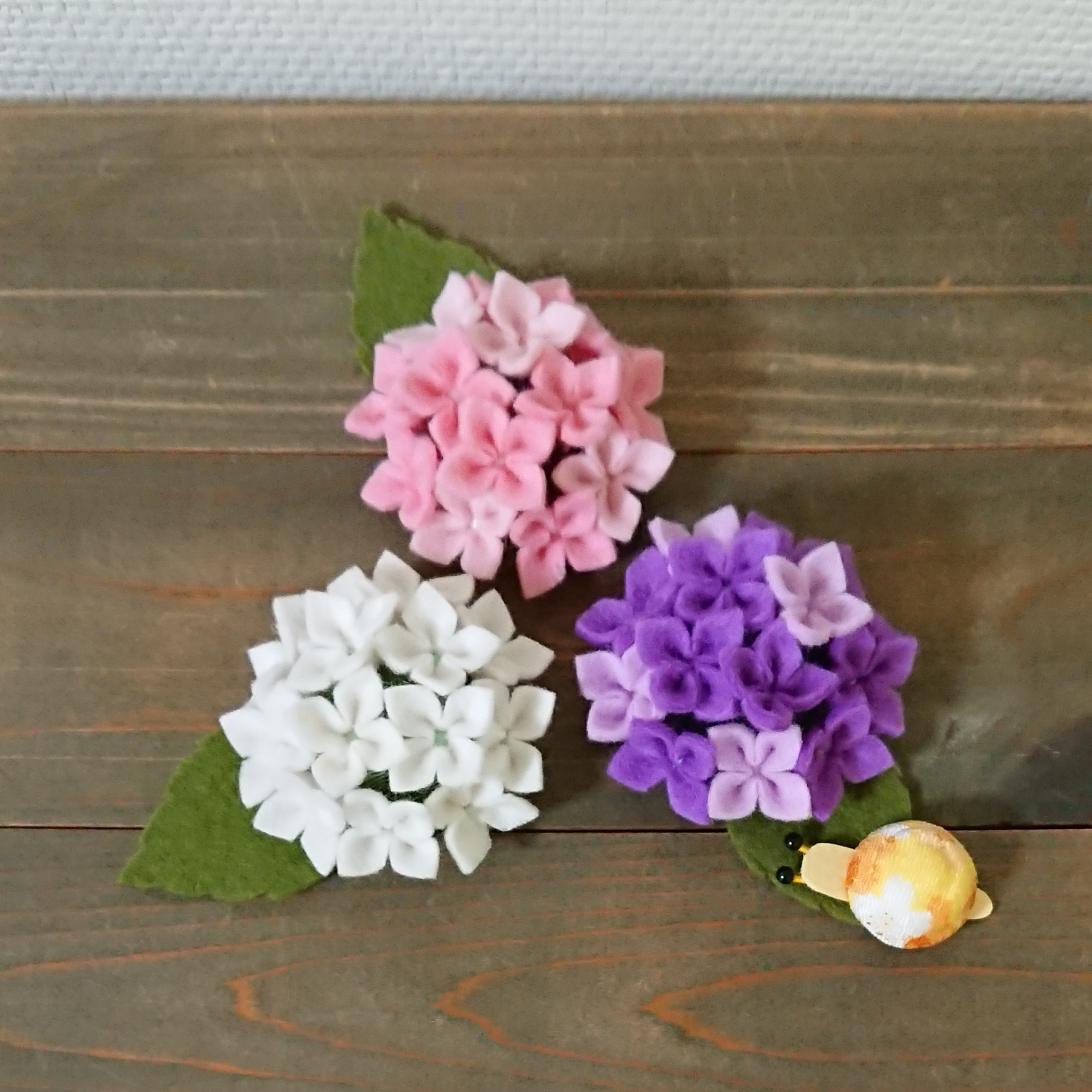 梅雨飾り 紫陽花 L-3 3個セット フェルト