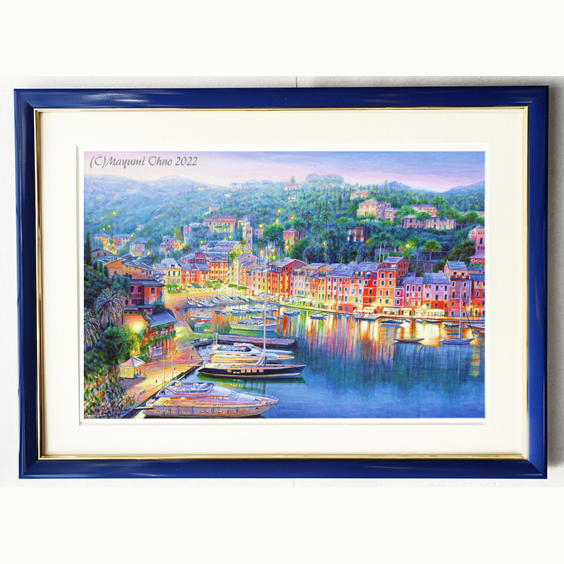 絵画 ポルトフィーノ アクリル画　水彩画 ヨーロッパ　地中海　風景画　イタリア　