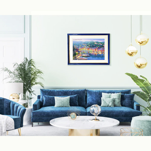 額57㎝イタリアで版画化ポルトフィーノ ヨーロッパ 地中海 夕景 風景画