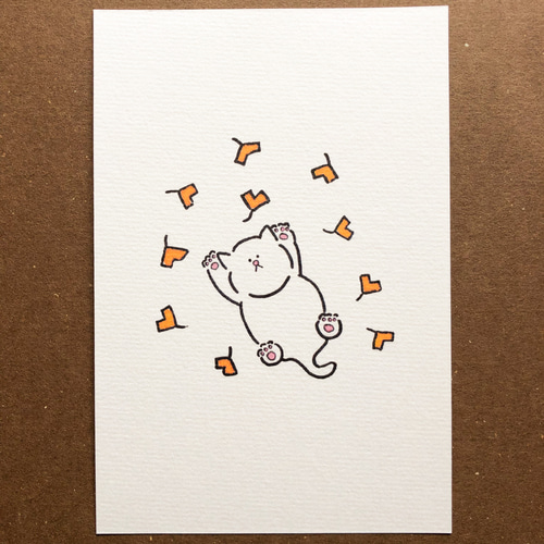 猫のイラスト】はがき・ポストカード ［白猫と春夏秋冬］4種類