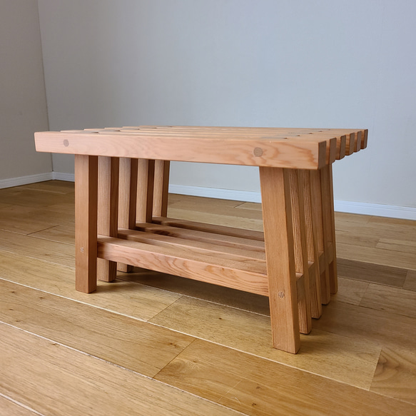 格子のサイドテーブル　花台　スツール　ローテーブル　椅子　いす　観葉植物の台　飾り台　玄関　棚　和風　床の間 5枚目の画像