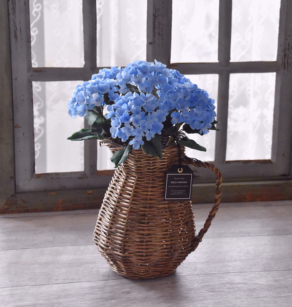 ◆粘土のお花◆ 紫陽花　ライトブルー　柳フラワーピッチャーに飾って…A795 11枚目の画像