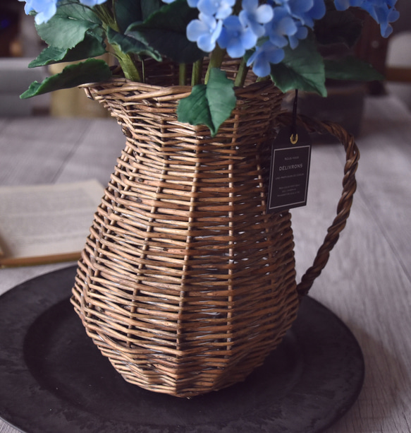◆粘土のお花◆ 紫陽花　ライトブルー　柳フラワーピッチャーに飾って…A795 13枚目の画像