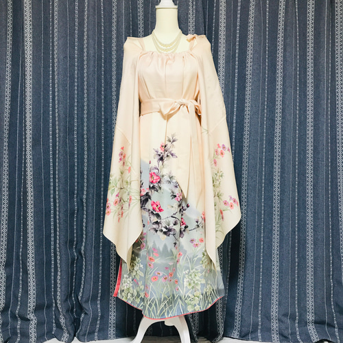 【福袋セール】 正絹】着物リメイク 色留袖ドレス&ショールのセット／キャミ ワンピース