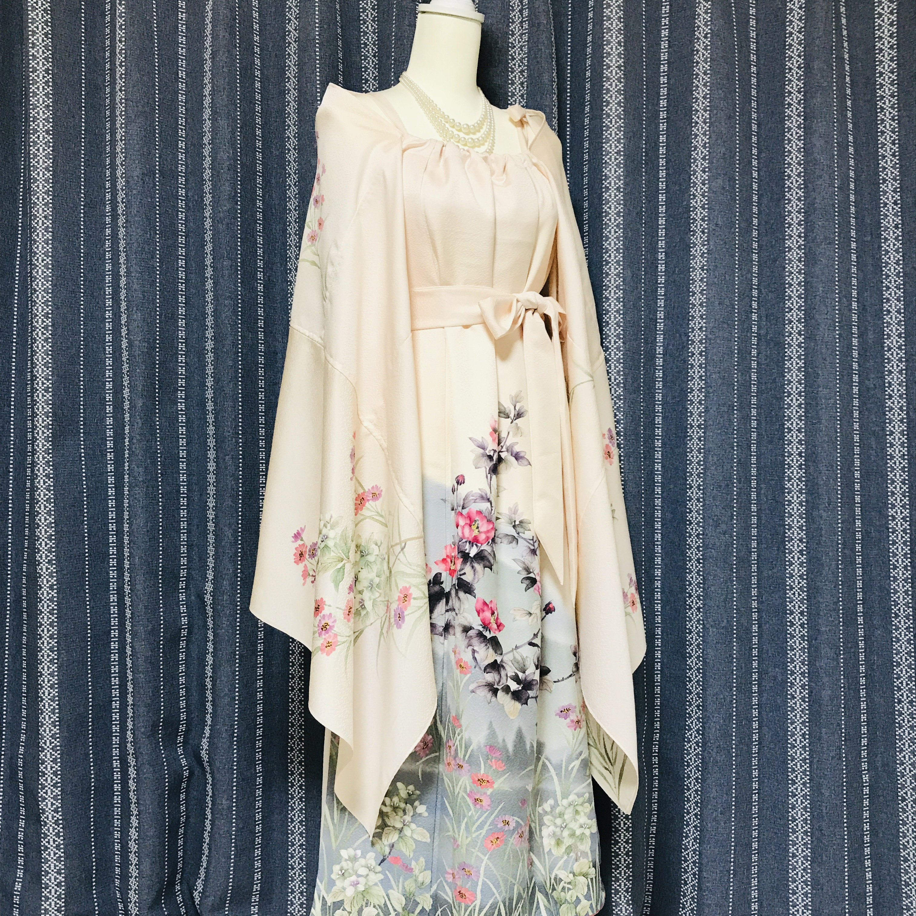 【正絹】着物リメイク 色留袖ドレス&ショールのセット／キャミ