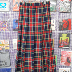 タータンチェック　コットン　プリーツロングスカート:ネイビー 1枚目の画像