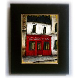 風景画 パリ 油絵「通りのワイン屋」 2枚目の画像