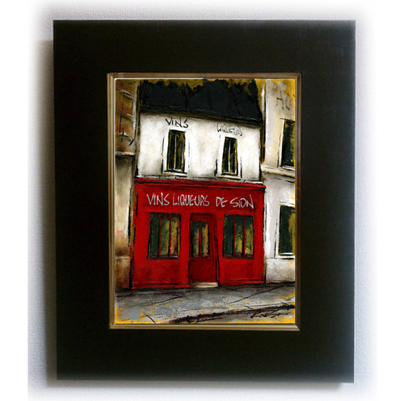 風景画 パリ 油絵「通りのワイン屋」 2枚目の画像