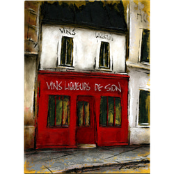 風景画 パリ 油絵「通りのワイン屋」 1枚目の画像