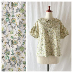 絲質亞麻泡泡袖襯衫（東方：綠色） 第1張的照片