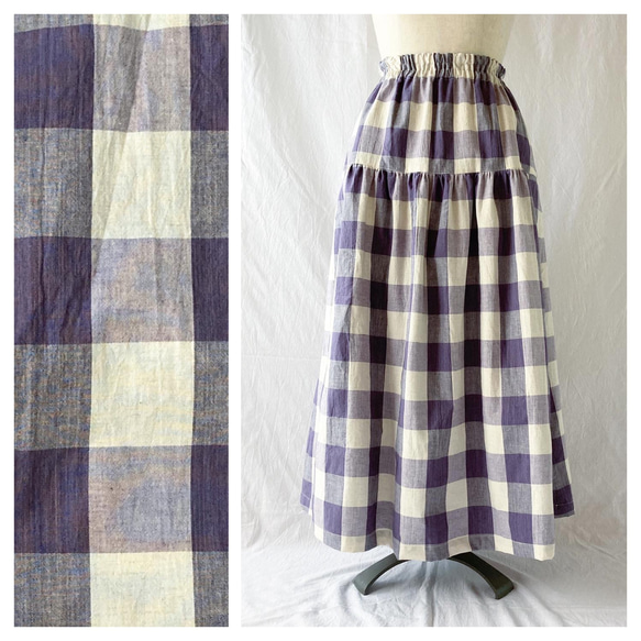 幹風疊層裙：85cm（格子：紫色） 第1張的照片