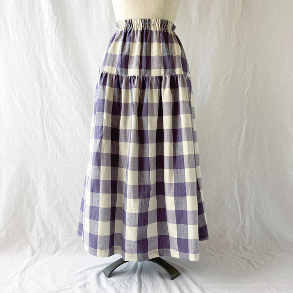 幹風疊層裙：85cm（格子：紫色） 第4張的照片