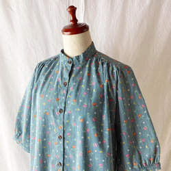 女士櫻花連衣裙（5/4袖）：115cm長（花條紋：海綠色） 第2張的照片