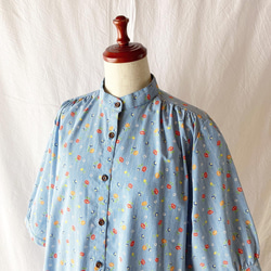 女士櫻花連衣裙（5/4袖）：115cm長（花條紋：天藍色） 第2張的照片