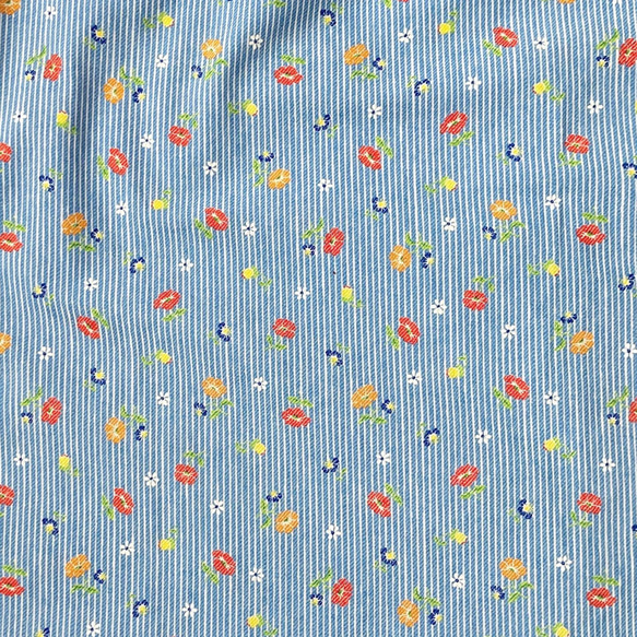女士櫻花連衣裙（5/4袖）：115cm長（花條紋：天藍色） 第6張的照片