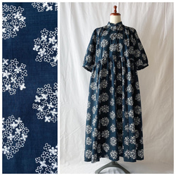 女士梅花連衣裙（三分袖）：長120cm（南十字繡球：藏青色） 第1張的照片