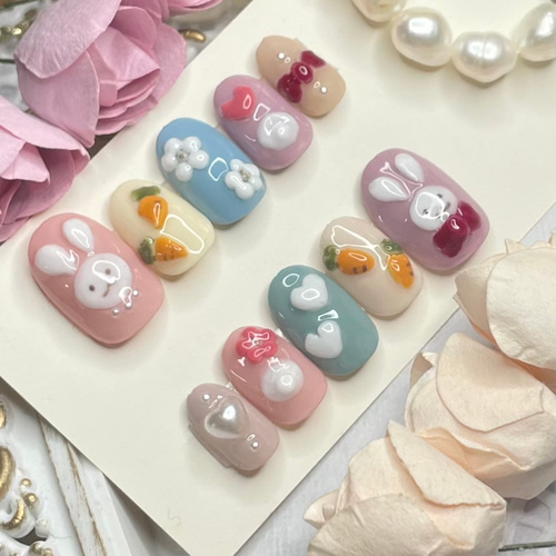 サイズオーダー♡ ぷっくりうさぎネイルチップ size order nail tip