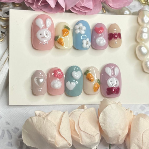 サイズオーダー♡ ぷっくりうさぎネイルチップ size order nail tip