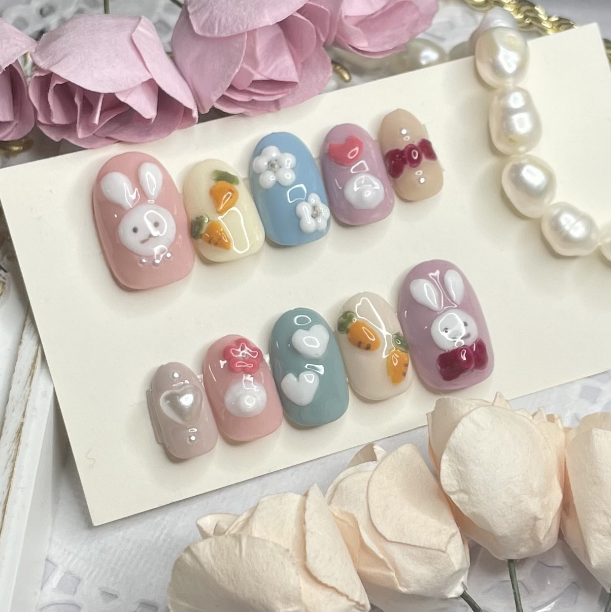 サイズオーダー♡ ぷっくりうさぎネイルチップ size order nail tip  