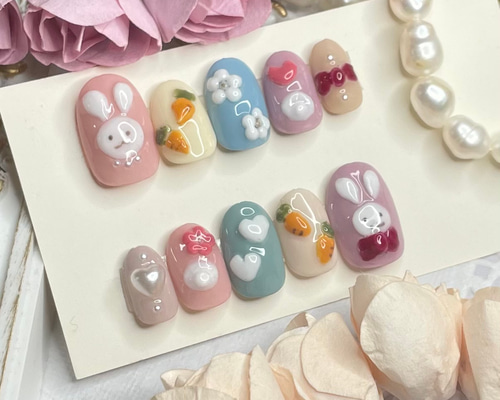 サイズオーダー♡ ぷっくりうさぎネイルチップ size order nail tip