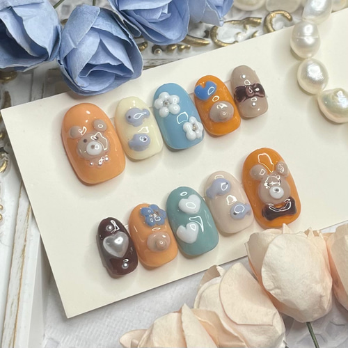 サイズオーダー♡ ぷっくりくまネイルチップ size order nail tip  