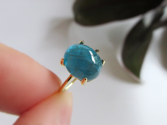[美麗的顏色] 10 x 8mm「霓虹藍磷灰石」戒指[僅一件] 第8張的照片