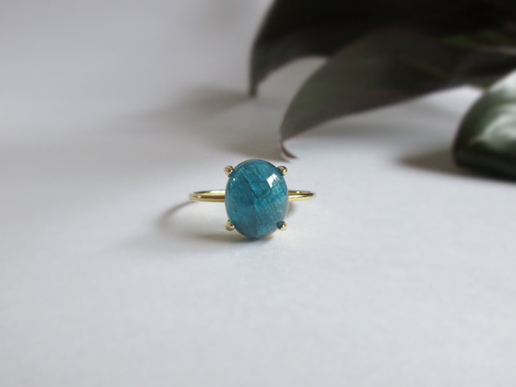[美麗的顏色] 10 x 8mm「霓虹藍磷灰石」戒指[僅一件] 第5張的照片