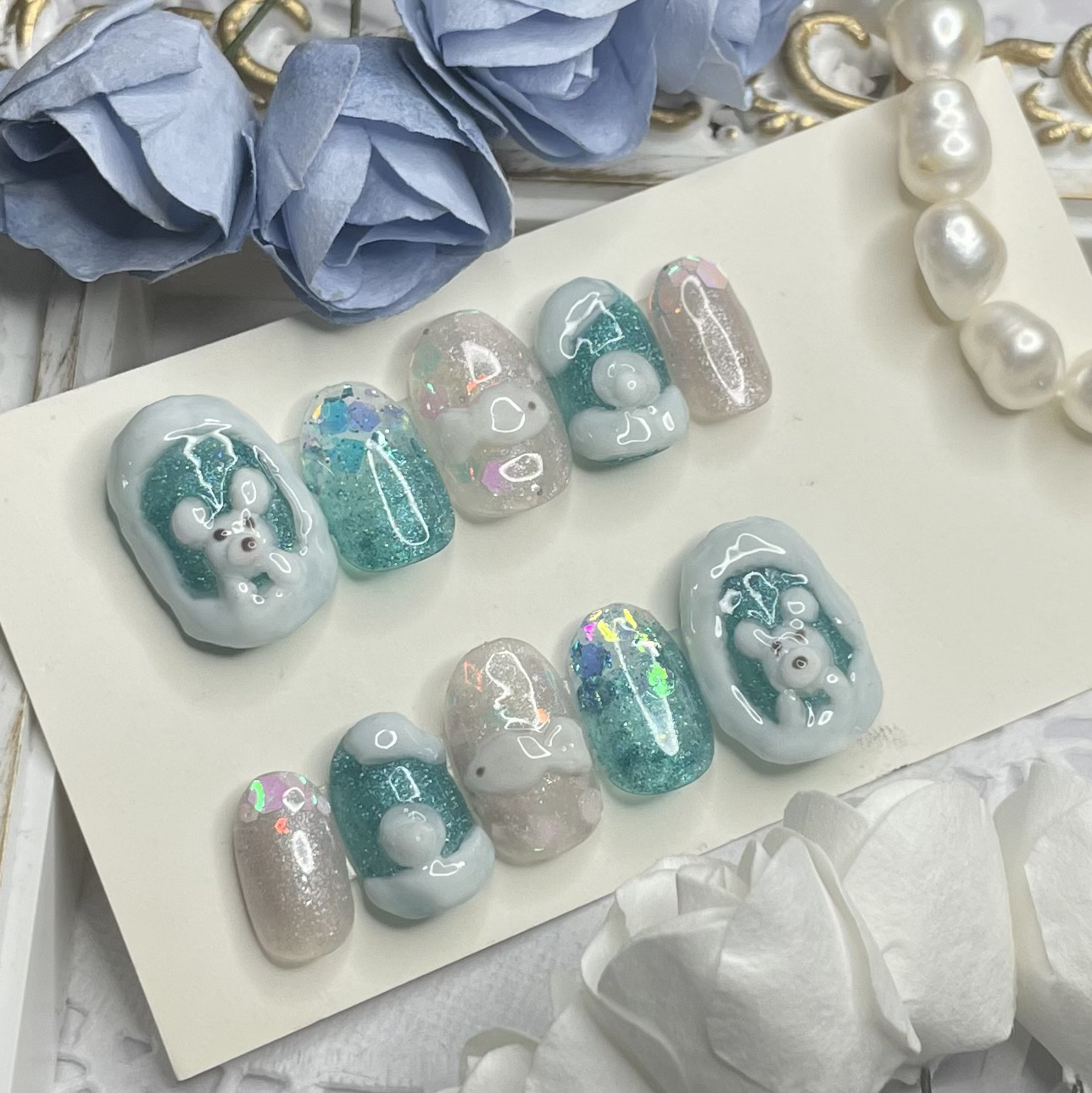 サイズオーダー♡ キラキラアイスしろくまネイルチップ size order  