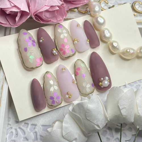サイズオーダー♡ アンティークさくらネイルチップ パープル size  