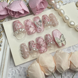 サイズオーダー♡ マグネット×ツイードネイルチップ ピンク size order