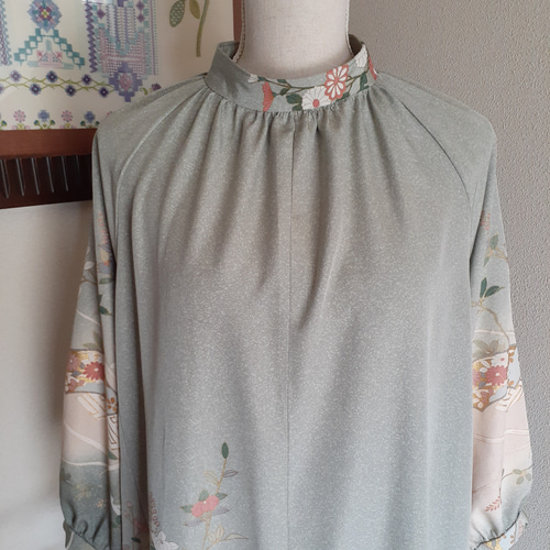 ☆ 着物リメイク 訪問着 ラグランスリーブ ハイネックワンピ―ス