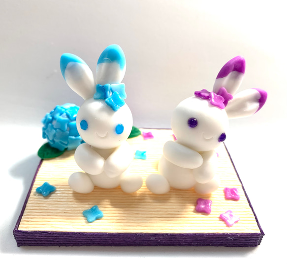☆紫陽花うさぎちゃんズ(受注生産) 樹脂粘土 置物 梅雨 その他