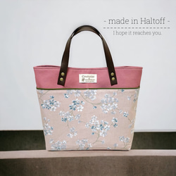 【Mサイズミニトートバッグ】ふんわり桜と帆布/チェリーピンク 1枚目の画像