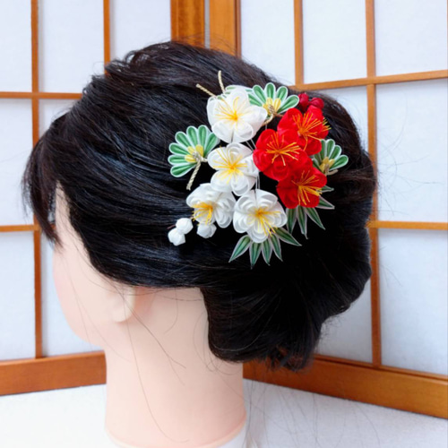 アンティーク 希少 松哉 櫛 簪 金彩 シェル 松竹梅 装飾 2点セット