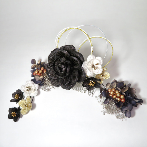送料無料☆【黒薔薇】つまみ細工の髪飾りセット コーム 飾屋那月 通販