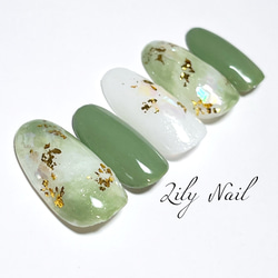 再販】オリーブ色ニュアンスネイルチップ ネイルチップ（つけ爪） Lily