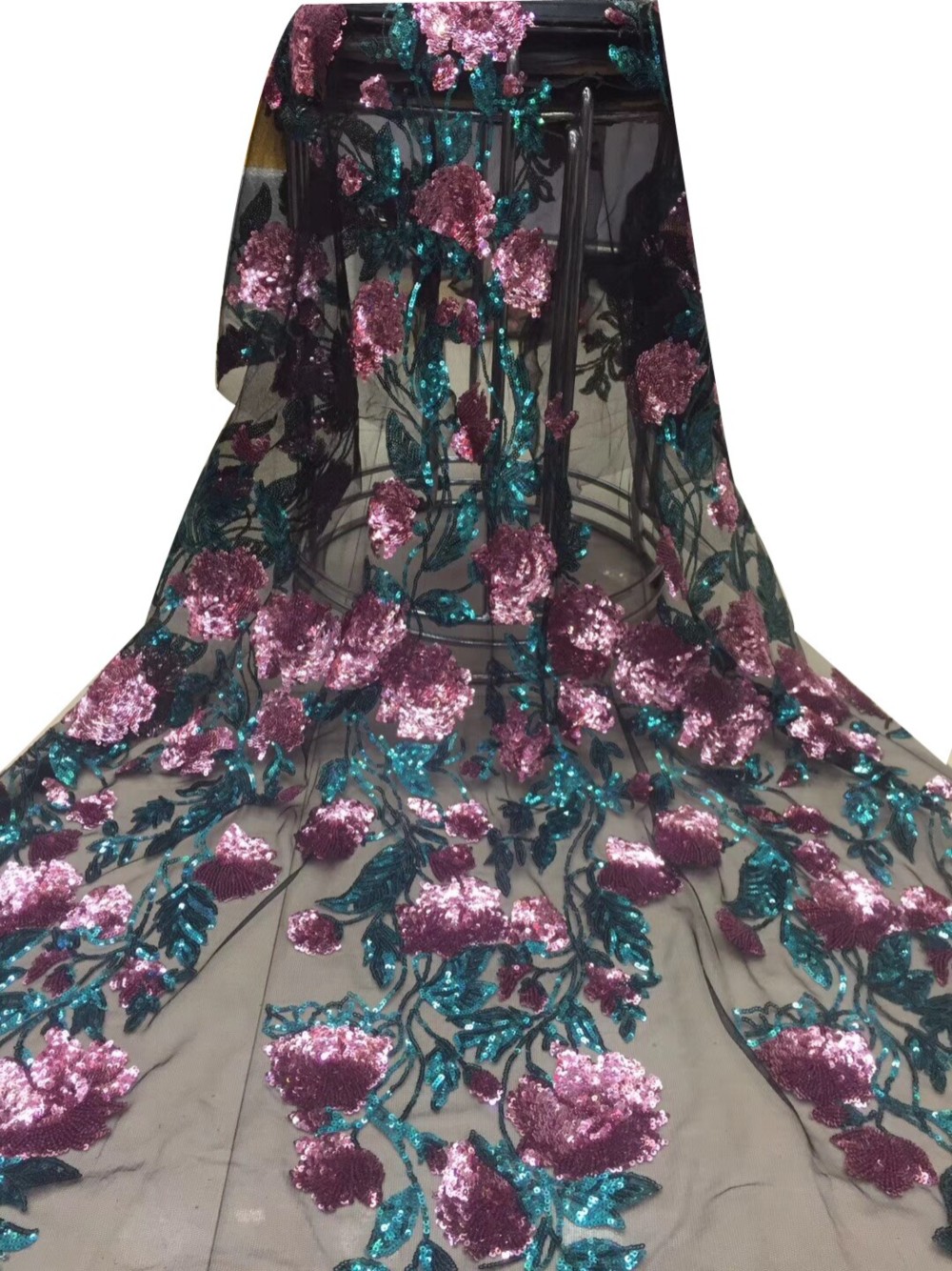 スパンコールローズメッシュレース　ピンク系 120cm*4.5m