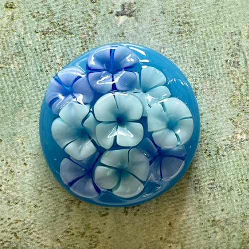 硝子のカボション 紫陽花 ブルー レリーフ ビジュー・クリスタル あめ 